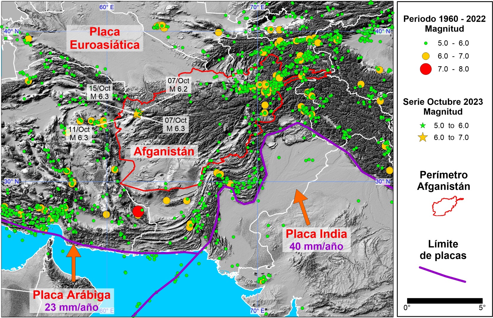 Mapa sismicidad Afganistan
